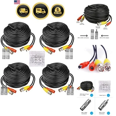 CCTV Security Camera Power Video Cable Kit 400ft 4 Pack with Connectors Clips - Image 1 of 4