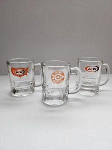 3 Vtg AW Root Beer Mini Mug Bullseye USA Oval Logo 3.25" Collectible Glass Shot - Picture 1 of 8