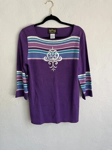 Bob Mockie Woman Purple 70% Silk/ Cotton Boho Oversized Sweater, Size XS - Picture 1 of 8