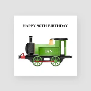 Tarjeta de 90 cumpleaños de tren personalizada para él papá marido abuelo cualquier nombre/edad - Imagen 1 de 3