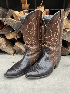 Vintage Nocona Almond Toe Cowboy Boots 9.5D Brown Teju Lizard AS IS Damage - Picture 1 of 24