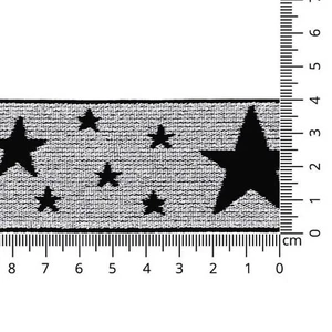 1m Elastikband - Elastic-Band - Lurex - 40 mm - sw/silber - Sterne - beidseitig - Bild 1 von 2