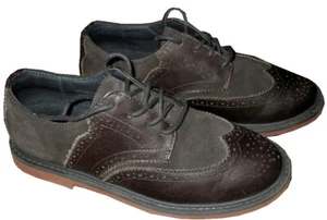 COLE HAAN SHOES BOYS 1 WINGTIP KIDS LITTLE BROWN OILED LEATHER & SUEDE - Picture 1 of 9