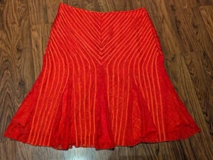 VINTAGE MOSHITA COUTURE 3X 3XL scarlet piped satin & lace mermaid midi skirt 2E - Picture 1 of 4