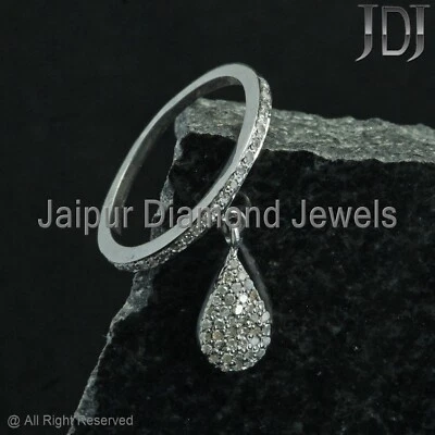 Natural Pave Diamond Dangling Charm Ring 925 Sterling Silver Jewelry Gift Ring - Image 1 of 4
