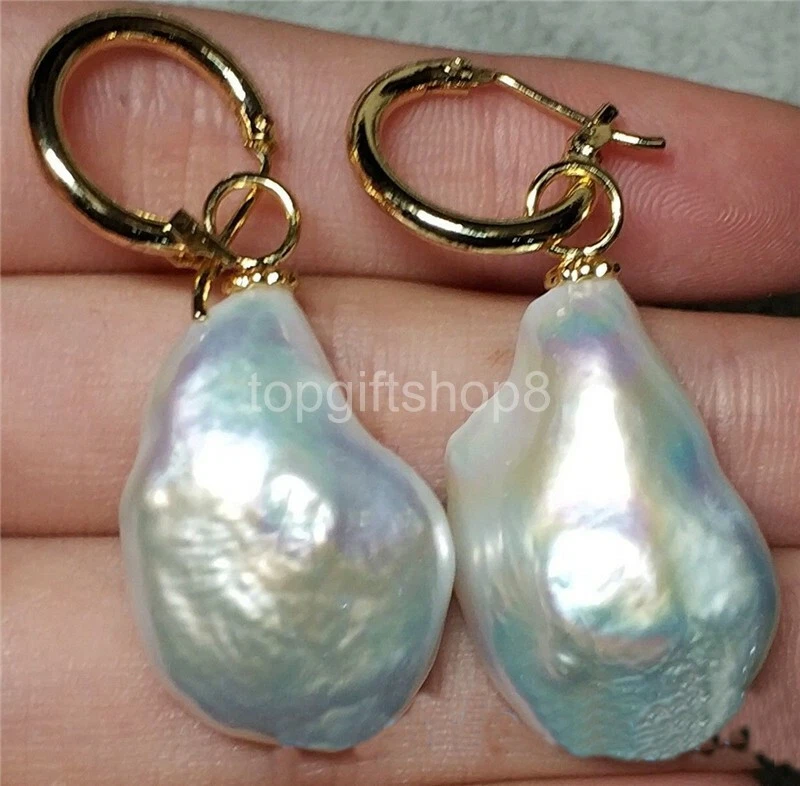 Enormes Pendientes AAA 23X17 mm Mar del Sur Blanco Barroco Perla Oro Amarillo 14K  Foto 1 de 1