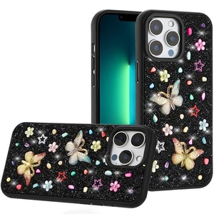 For iPhone 13 Pro Max 6.7 inch Case Butterfly 3D Jewel Glitter Bling Phone Cover - Picture 1 of 12