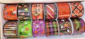 LOT 12 Rolls Halloween Fall Wire Crafting Ribbon 2.5" x 10 yd Each NOS - Picture 1 of 2