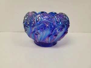 Vintage Fenton Blue Carnival Glass Rose Bowl Lily of the Valley - Picture 1 of 8