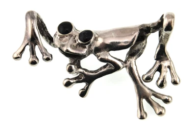 Lindo colgante deslizable de rana divertido ojos esmaltados negros de plata de ley 925 Foto 1 de 4