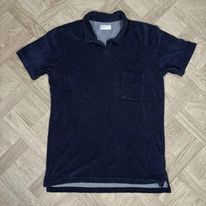 Universal Works Terry Fleece Vacation Polo Shirt Dark Blue - Size Large - Picture 1 of 8