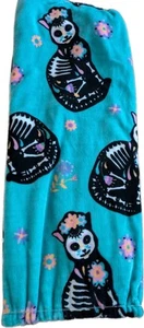 Sugar Skull Cats Plush Throw Blanket Black Cat Teal Blanket 50x60 ✔ - Picture 1 of 4