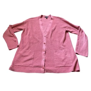 Eileen Fisher Organic Linen-Blend Boyfriend V-Neck Cardigan Size M Sandstone - Picture 1 of 10
