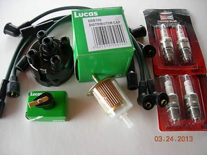 MG MIDGET 1500 TUNE UP KIT PLUG WIRES SPARK PLUGS LUCAS DISTRIBUTOR CAP ROTOR - Picture 1 of 1