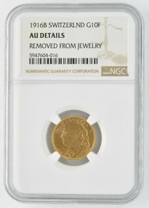 1916 B Switzerland 10 Franc 0.900 Gold Coin NGC AU KM# 36 Low Mintage Rare Year - Picture 1 of 4