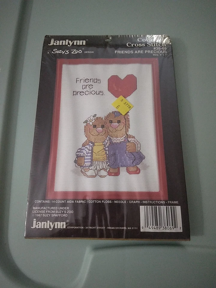 Suzy's Zoo Counted Cross Stitch 38-69 FRIENDS ARE PRECIOUS 1987 Sealed Frame - Image 1 of 4