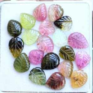 33.30 Ct 20 Pcs Natural Multi Color Brazilian Tourmaline Leaf Carving Gemstone - Picture 1 of 3