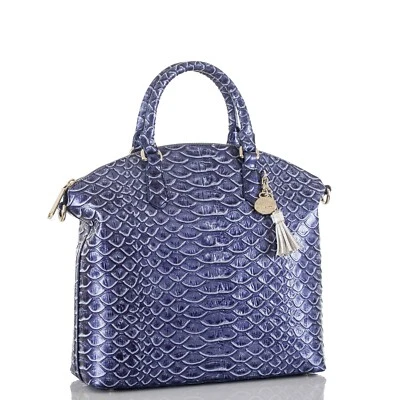 Bolso de Mano BRAHMIN GRANDE DUXBURY CROC Domo Cartera DENIM Azul Blanco Borla Excelente Foto 1 de 4