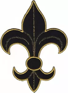 SCA Black Satin Metallic Gold Fleur De Lys Lis Embroidery Patch - Picture 1 of 1