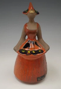 ULLA SKOGH SCANDINAVIAN POTTERY FLOWER GIRL VASE ORANGE AND BLACK VINTAGE 7" - Picture 1 of 7
