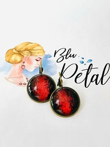 *NEW* Handmade / Hand Painted Earrings Black/red - Scarlet Earrings - Jewellery - Picture 1 of 2