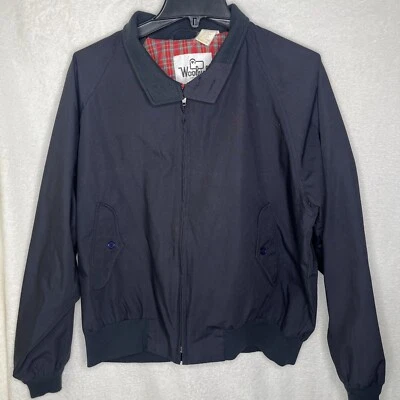 Abrigo Chaqueta Bombardero Woolrich Hombres Talla 44 Azul Marino Oscuro Rojo Forrado a Cuadros Cremallera Completa Foto 1 de 4