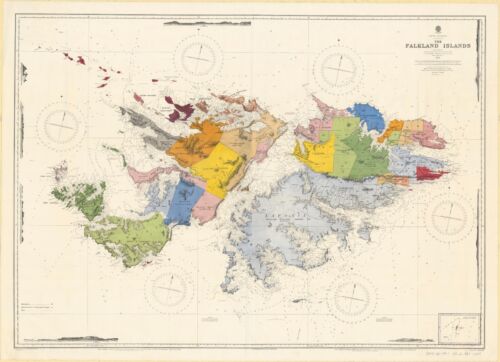 1928 UK Ordnance Survey Map of the Falkland Islands Islas Malvinas Poster Print