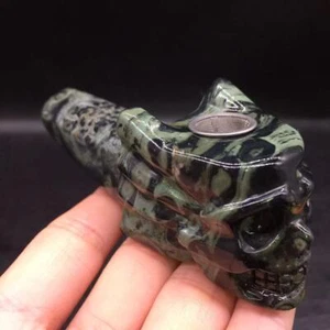 Preciosa pipa natural de cuarzo Kambaba jaspe cristal tallado calavera para fumar tabaco - Imagen 1 de 19
