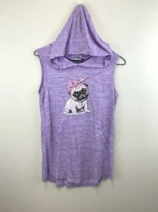 Boutique Girls 12 14 Purple Pug Puppy Dog Hooded Tunic Dress Sleeveless - Picture 1 of 4