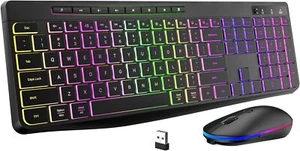 Wireless RGB Backlit Keyboard Mouse Combo Silent Slim Rechargeable USB Set - Picture 1 of 9