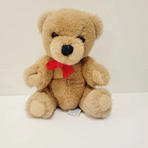 Vtg 1985 Dankin Tan Plush Teddy Bear Red Bow Stuffed toy - Picture 1 of 5