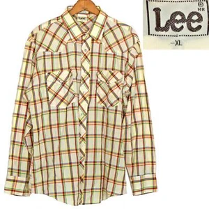 1970s Vintage Lee Western Cowboy Shirt Pearl Snap Button Madras Plaid Spring XL - Picture 1 of 6