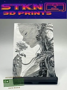 🎨 Cyborg Girl and Flower | Sci-Fi Art Relief - Large Decal Case Mod Magnet - Picture 1 of 5