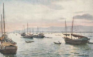 Penang Old Tuck's Oilette Postcard Southern Port, Harbour, Sampans, Native Boa - Picture 1 of 2