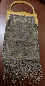 Antique Art Nouveau Micro Steel Beads Purse France French 1910-1920 Celluloid - Picture 1 of 15