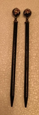 Vtg Wood Hair Sticks Traditional Floral Wood Bead Top Oriental Hair Accessories - Image 1 of 4