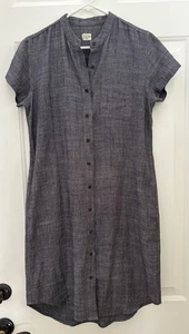 Bridge & Burn SS Shirt Dress in Navy Blue Chambray Women M Linen Blend Button - Picture 1 of 12
