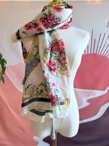 Johnny Was 100% Silk Square Scarf Floral Boho Tassels Multicolor Artsy - Picture 1 of 16