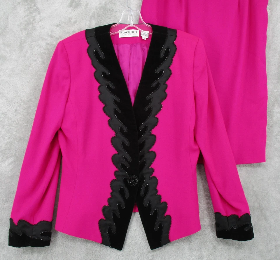 Traje Falda Vintage Oleg Cassini Mujer 6 Lana Terciopelo Borde Cuentas Vamp Carrera Foto 1 de 4