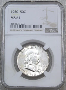 1950 P Franklin Half Dollar NGC MS62 85%FBL Frosty Just Graded New Holder #H149C - Picture 1 of 4