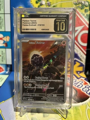 Paldean Tauros 218/193 Illustration Paldea Evolved CGC Pristine 10 (POP 6!) - Image 1 of 2