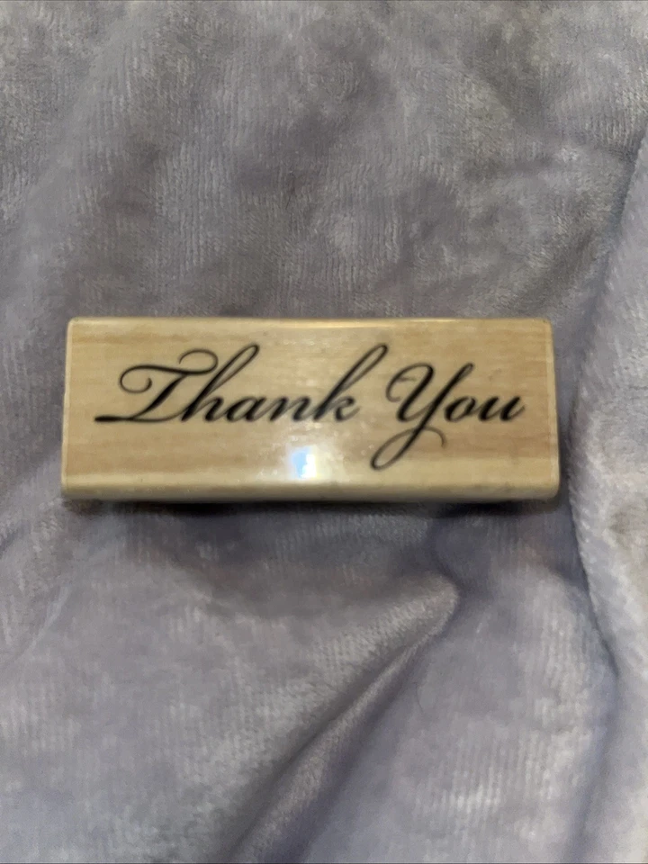 Sello de goma montado en madera papel artesanal tarjeta frase gracias álbum de recortes palabras Foto 1 de 2