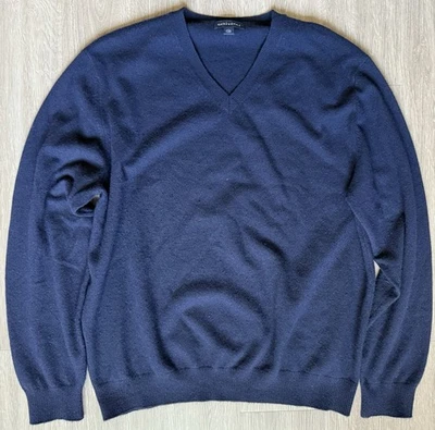 Lands End Sweater Mens Large Blue 100% Cashmere V Neck Pullover Classic Soft - Image 1 of 4