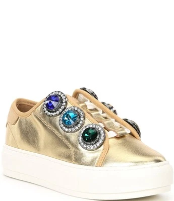 Kurt Geiger Laney Octavia Jeweled Sneakers Gold Leather 37 US 6-6.5 New - Image 1 of 4
