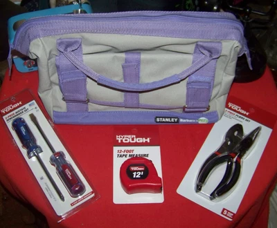 ¡Nuevo! Bolsa de herramientas Stanley Barbara's Way lavanda y lona gris y 5 herramientas nuevas Foto 1 de 3
