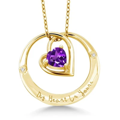 Colgante de diamantes y amatista "Mi corazón es tuyo" enchapado en oro amarillo de 18 quilates Foto 1 de 2