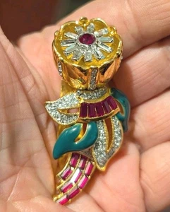 Vintage Coro  flower enamel rhinestone Dress Clip brooch unsigned - Picture 1 of 4
