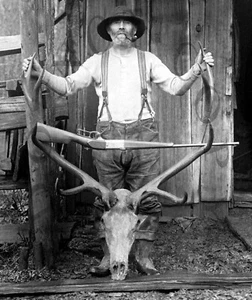 ANTIQUE 8X10 HUNTING REPRO PHOTO BULL ELK WITH SAVAGE MODEL 99 RIFLE # 2 - Picture 1 of 1