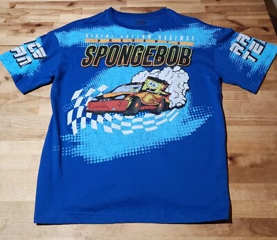 Blue Nascar Racing  SpongeBob Tshirt Large Cartoon AOP NWOT - Image 1 of 4
