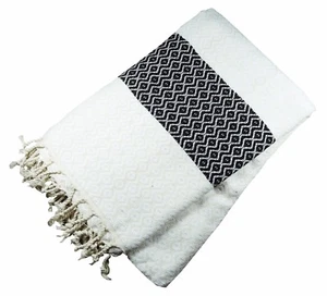 Morganicsbeauty Su hammam turco peshtemal, toalla de playa blanca y negra 100x170 cm - Imagen 1 de 3